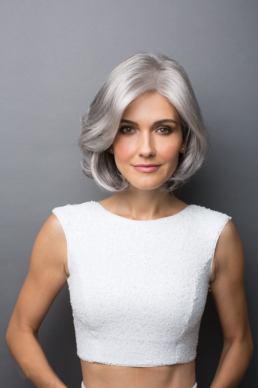 Amal silverstone wig by Rene of Paris_front