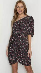 Fuse Grey Print One Shoulder Ruched Wrap dress