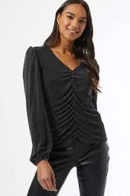 Dorothy Perkins Glitter Long Sleeve Ruched Top