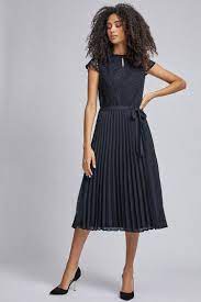 Dorothy Perkins Tall Navy Lace Pleated Alice Midi Dress