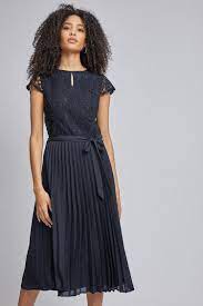 Dorothy Perkins Tall Navy Lace Pleated Alice Midi Dress