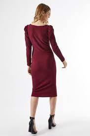 Dorothy Perkins Berry Ruched Sleeve Bodycon Dress