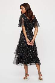 Dorothy Perkins Black Foil Mesh Midi Dress