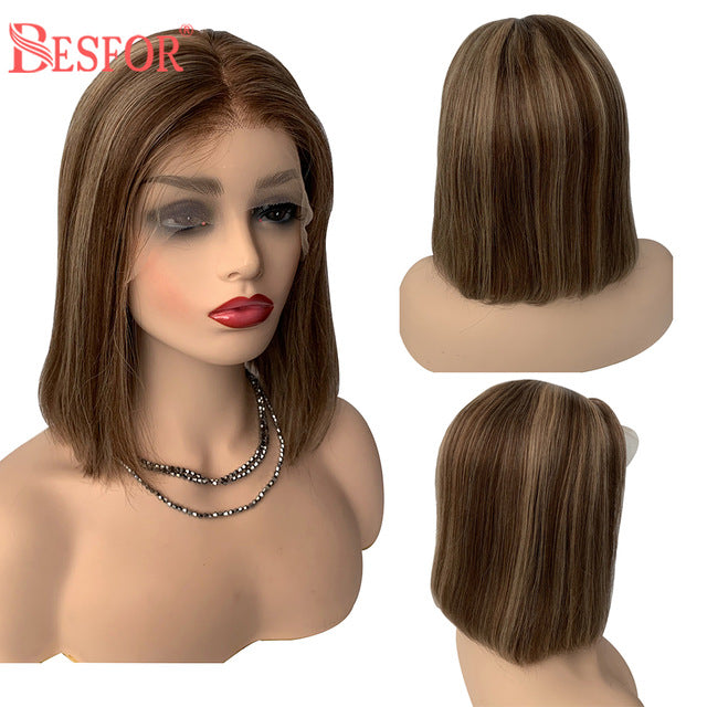 Ombre Bob Wig Lace Front Human Hair Wigs Cheap Short Straight Highlight Blonde Middle Part Brazilian Remy Hair For Black Women