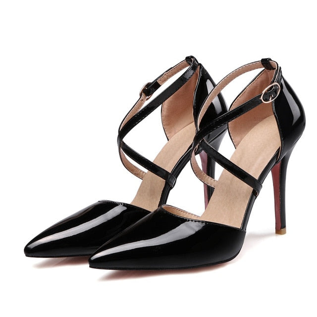 Large Size Patent Leather Strappy Heels.