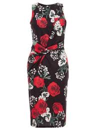 Quiz Rose Print Knot Front Bodycon Dress