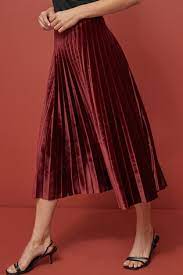 Next Berry Velvet Pleated Skirt